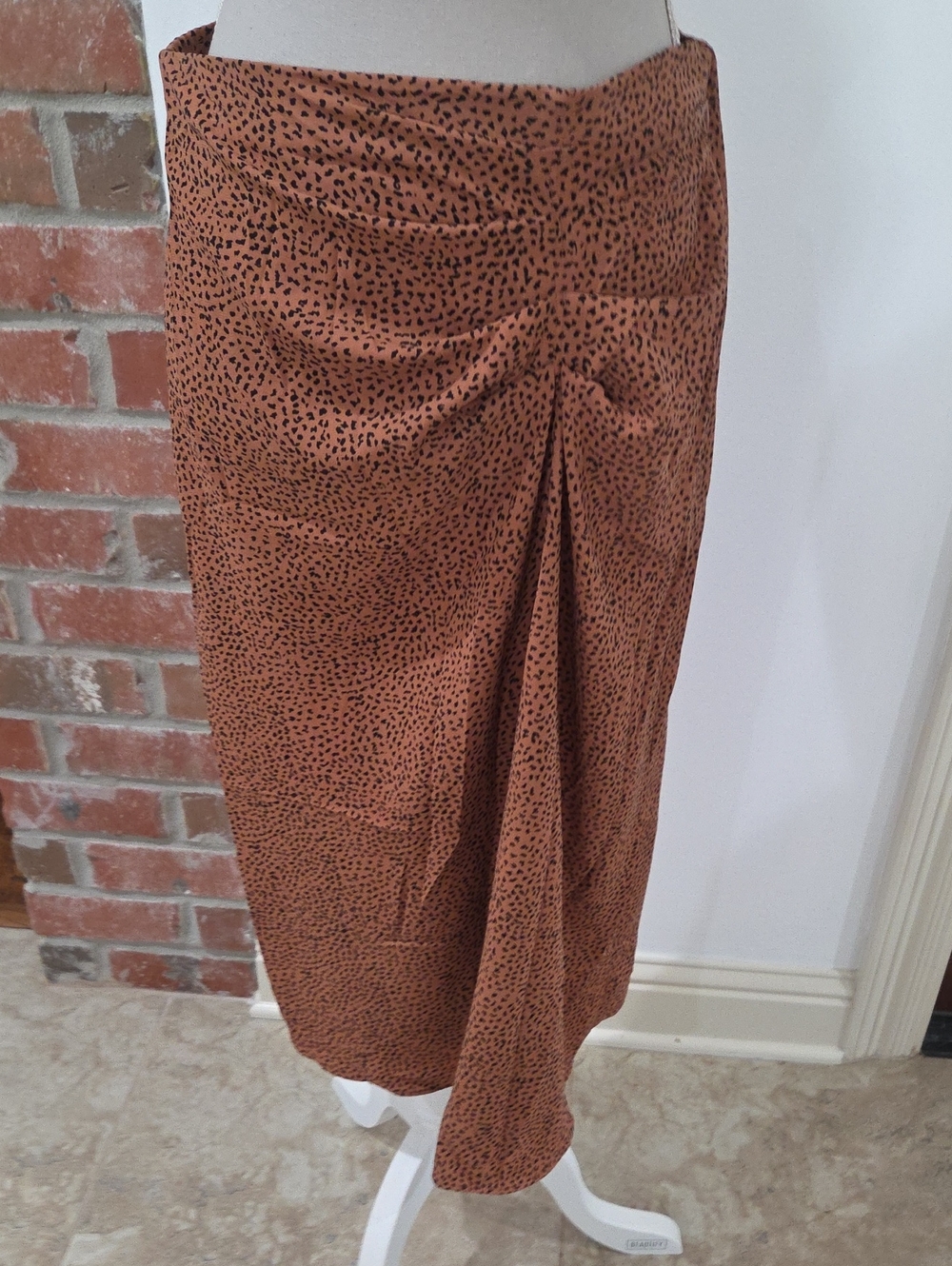 Nine West Rust Brown Midi Skirt with Draped Front